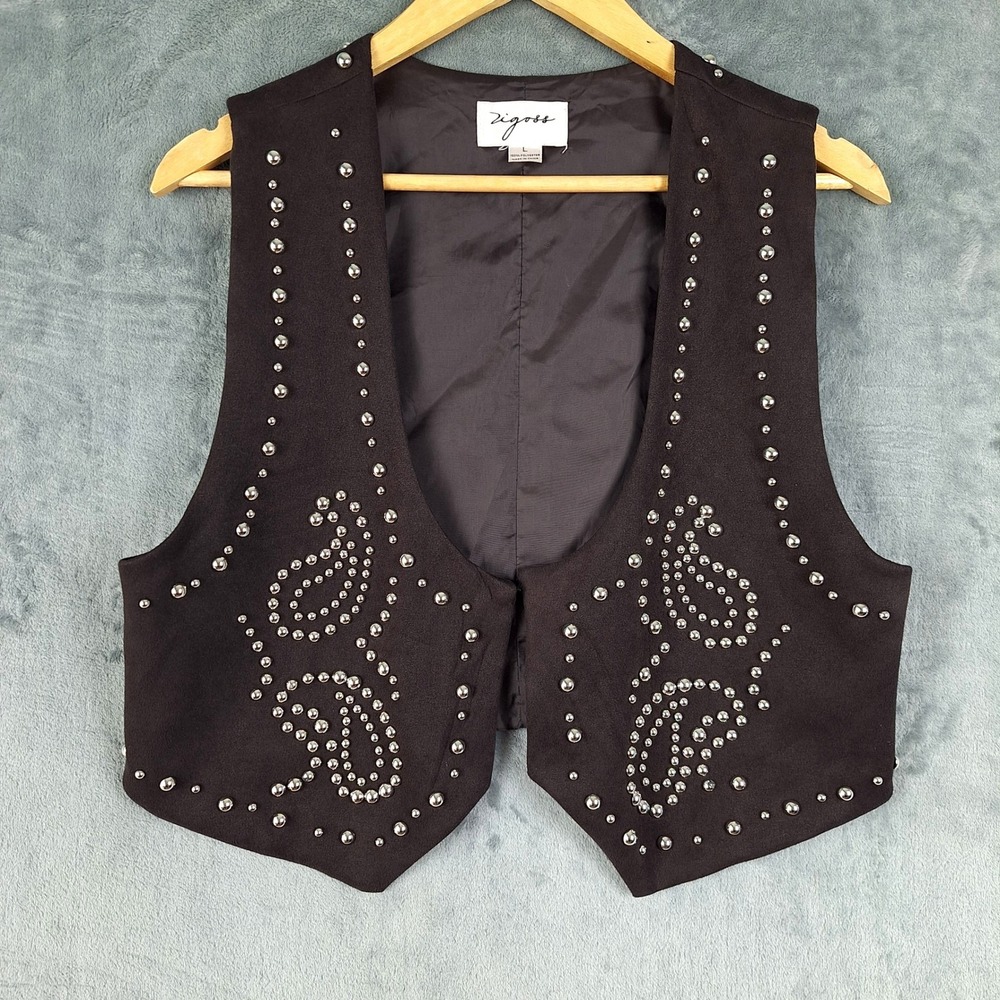 Womens Vest Large Suede Studded Western Country Cowgirl Rodeo Boho Festival